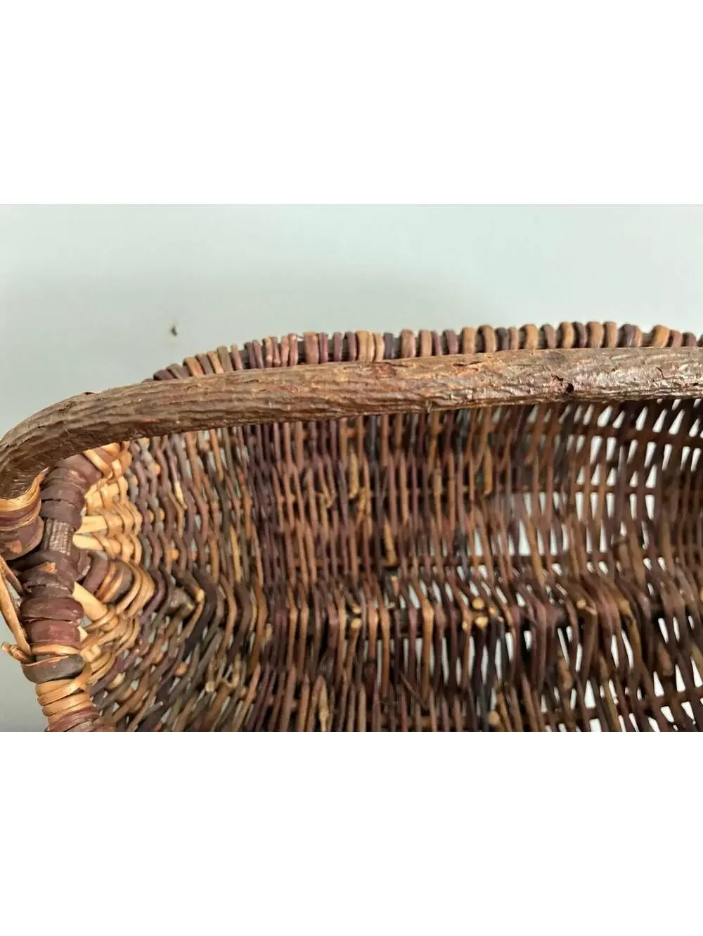 Vintage Handwoven Buttocks Basket – Primitive Rib Willow Gathering Basket